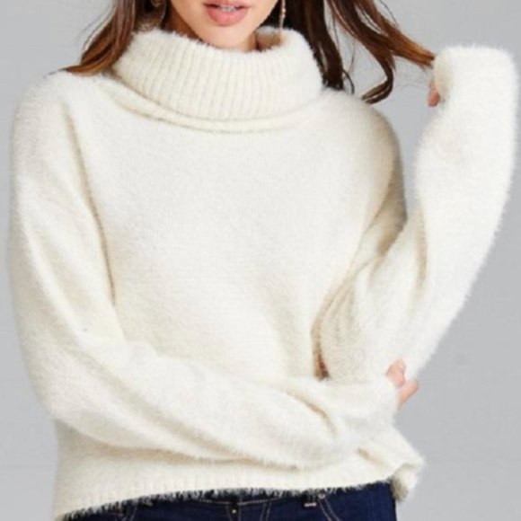 Cozy Fuzzy White Turtleneck Sweater - Picture 1 of 4